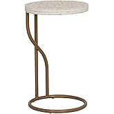Linon Dabelle Cream Capiz Round Side Table with Gold Metal Base