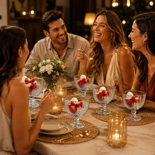 Jogo 6 Taças de Sobremesa de Vidro Borda Dourada Fio de Ouro 330ml Taças para Sorvete Mousse e Pudim com Design Imperial Elegante