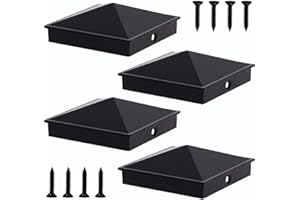 Azdele 4x4 Heavy Duty Aluminum Pyramid Post Caps Cover for 4x4 Nominal Wood Post(True 3.5" x 3.5"), with Matte Finish Powder Coated Surface, for Fence Wood Post of Decks or Corridors Black 4 Pack