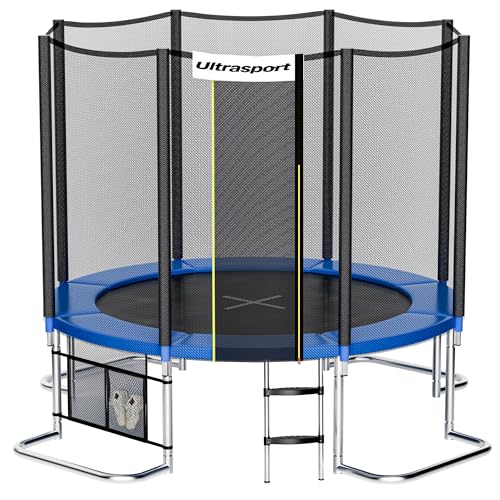 Ultrasport SICHERSTE Trampolin Outdoor Kinder Ø180/244/305/366/430 cm bis 150 KG I Leise Gummiseilfederung I Komplettset mit Sicherheitsnetz (All in) 