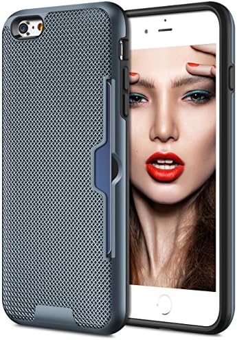 iPhone 7 Case, Ecoconut iPhone 7 Case Wallet Cover Textured Pattern Grip Bumper Hard Shell Dual Layer Armor Defender Slim Fit Protective Hybrid Case with Card Holder Slot for iPhone 7 (Steel Blue)