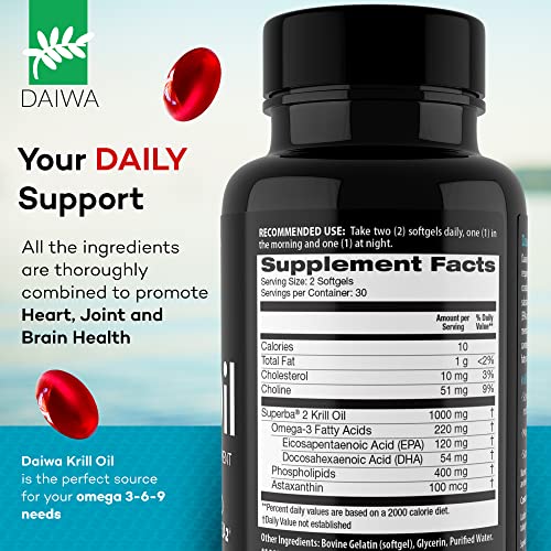 Daiwa Krill Oil 1000mg Softgels EPA DHA Omega 3 6 9 Supplement with