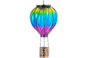 Giole Gradient Color Solar Hot Air Balloon Outdoor Lantern with Flickering Flame Hanging Outdoor Lantern Waterproof Decorative Lantern Lamp for Patio, Garden, Porch