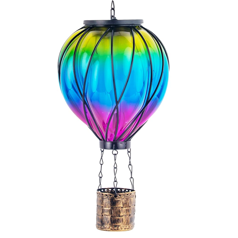 Photo 1 of Giole Gradient Color Solar Hot Air Balloon Outdoor Lantern with Flickering Flame Hanging Outdoor Lantern Waterproof Decorative Lantern Lamp for Patio, Garden, Porch