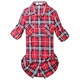 Women's Mid-Long Style Roll-Up Sleeve Plaid Flannel Shirt