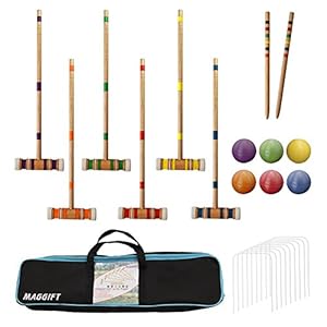 Juegoal Six Player Croquet Set with Wooden Mallets Colored Balls for Lawn, Backyard and Park, 28 Inch