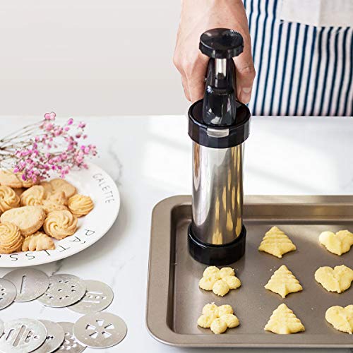 Cookie Press Gun Kit, Stainless Steel Classic Biscuit Maker with 7