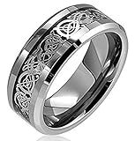 Zealmer Men's Stainless Steel Ring Silver Celtic Dragon Inlay Comfort Fit Mens Wedding Band