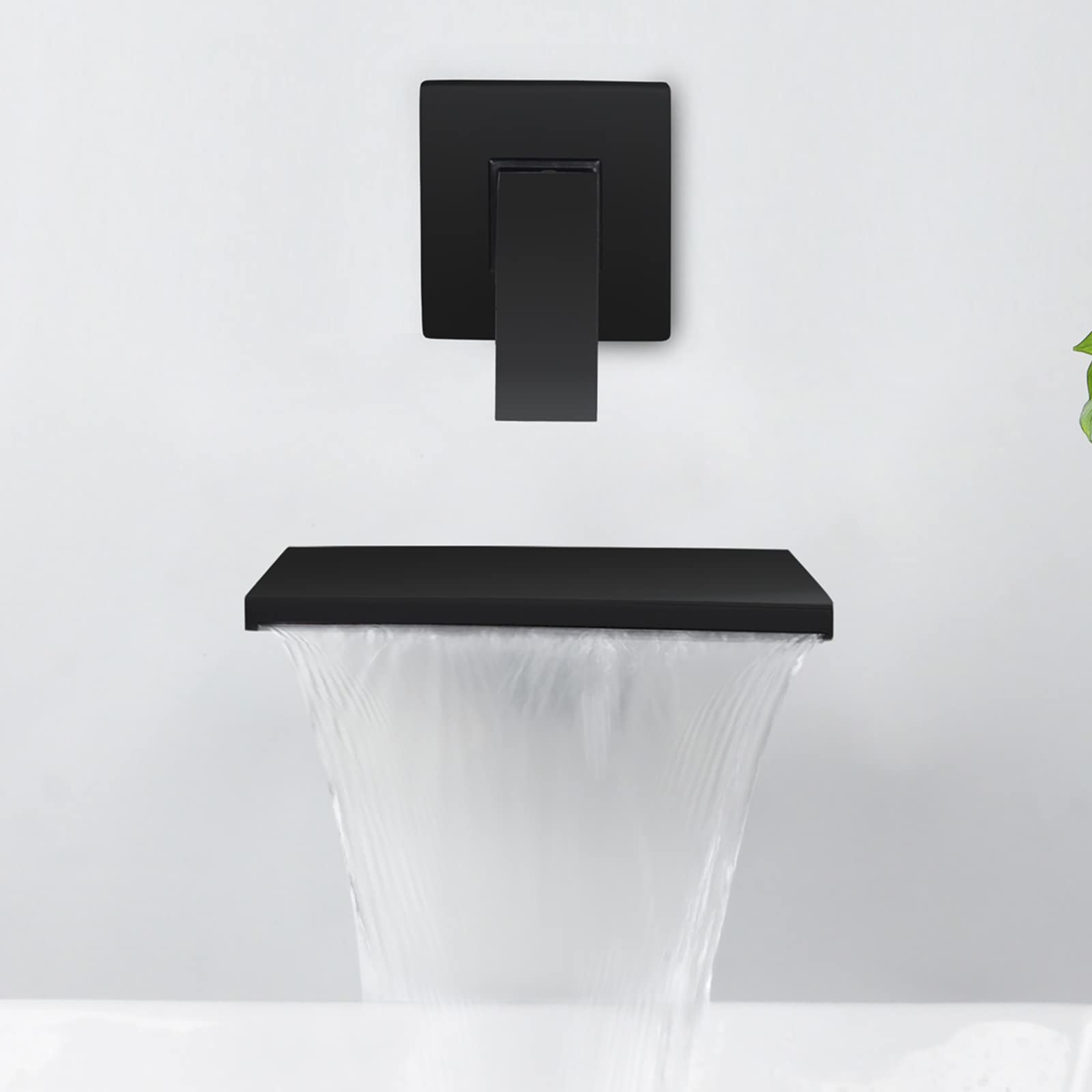 SHANFO Wall Mounted Bath Taps Waterfall Black Wall Tap for Basin Bathub with 20cm Wide Spout Brass Anti-Rust