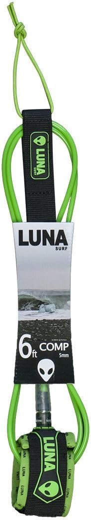 Lunasurf Alien 6ft 5mm Comp Surfboard Leash Neon Green
