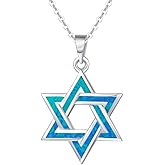 FANCIME Hanukkah Sterling Silver Created Blue Opal Star Necklace/Dangle Earrings/Bracelet Charm Danity October Birthstone Fine Jewelry for Women