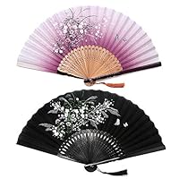 Sunnyac Hand Folding Fan, Japanese Bamboo, Fabric Handheld Fans in Delicate Box, Chinese Vintage Retro Style Handcrafted Fans and Patterns, Great Gift for Women, Girls (Type1)