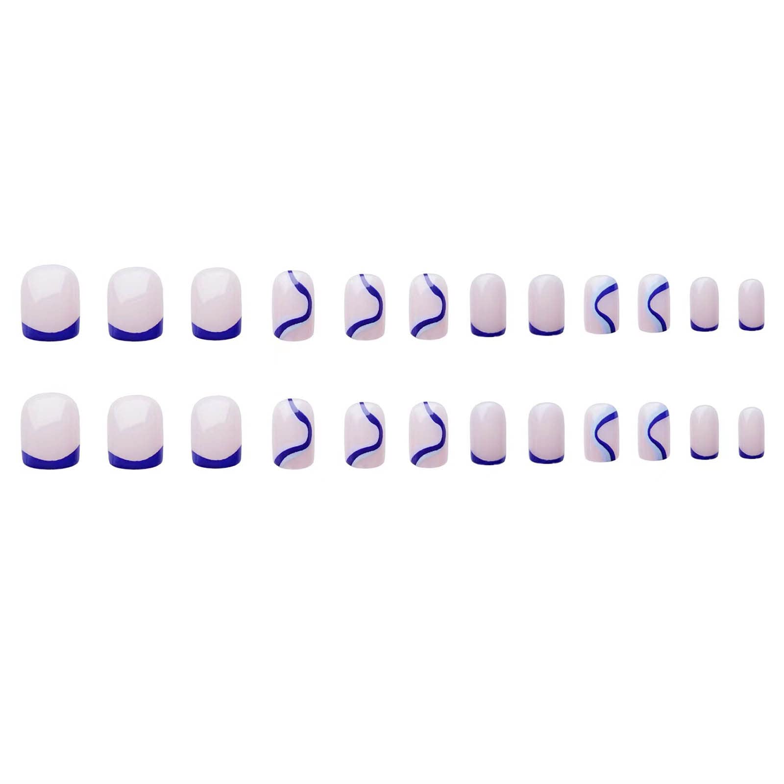 DANMANR Square Press on Nails Short Fake Nails French Acrylic Full Cover False Nails for Women and Girls 24PCS (Blue) - Image 3