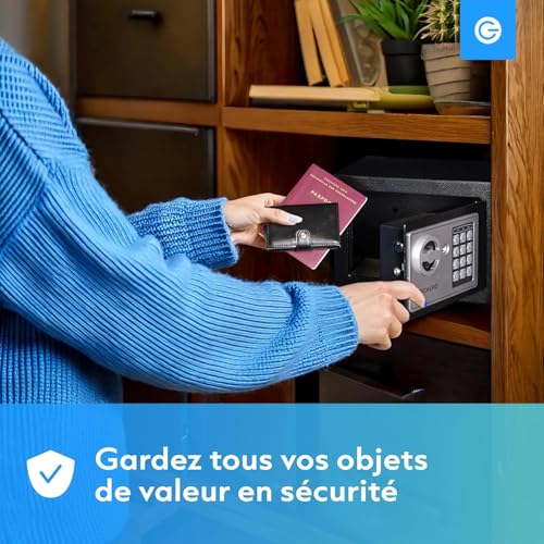 Silvergear Small Code Safe | Steel Safe with Electronic Lock with Digit Code | 2 Keys and Code for Storing Money, Jewellery & Valuables | 17 x 23 x 17 cm | Black