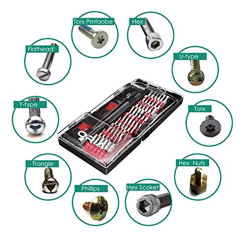 ORIA Precision Screwdriver Kit, 60 in 1 with 56 Bits Screwdriver Set, Magnetic Driver Kit with Flexible Shaft, Extension Rod for Mobile Phone, Smartphone, Game Console, Tablet, PC, Red - Thumbnail 6