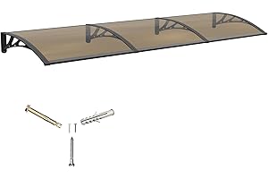 GGNEBAI Window Awning Door Canopy Entrance,40x48 in Awnings for Doors Exterior Polycarbonate Cover Patio Door Awning UV Rain Snow Sunlight Protection Solid Sheet,Black Bracket/Brown Board