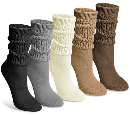 Justay 5 Pairs Slouchy Socks for Women - Slouch Long Crew Knit Boot Athletic Calf Tube Scrunch Socks