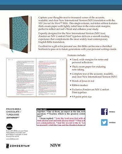 NIV, Journal the Word Bible, Leathersoft, Brown/Blue, Red Letter Edition, Comfort Print: Reflect, Take Notes, or Create Art Next to Your Favorite Verses