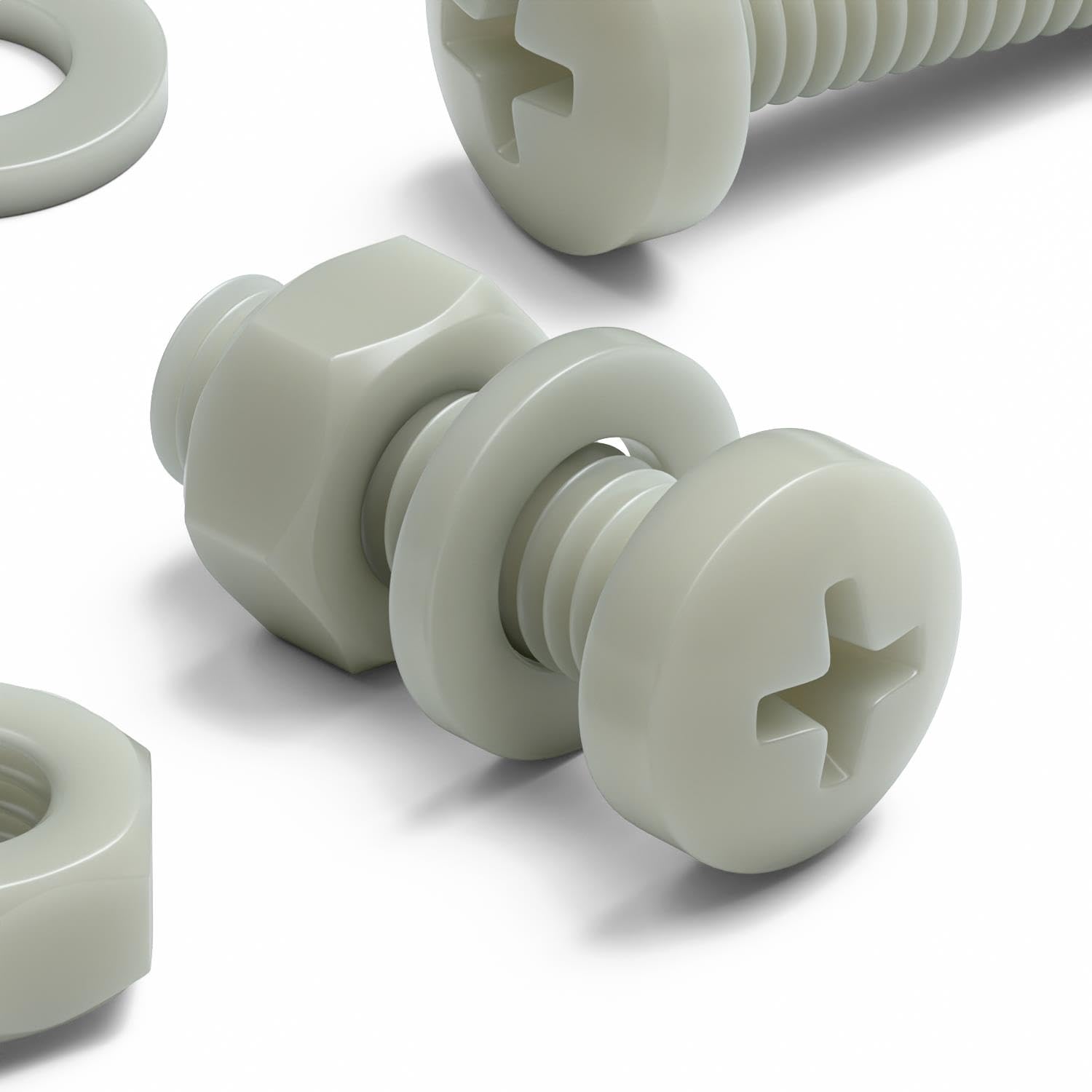 50 x Glass Filled Reinforced Super Nylon Pan Head, Crosshead Machine Screws, M6 x 20mm, Plastic Nuts and Bolts, Washers,