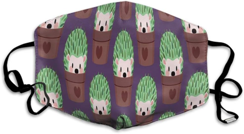 Anti-Dust Adjustable Elastic Strap Mouth Mask For Boys Girls Adults, Hedgehog Cactus Color Print Warm Respirator For Dust, Surgical, Outdoor - Anti Pet Hair Allergy