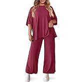 Beautife Womens Plus Size Lounge Sets Short Sleeve Tops Wide Leg Pants 2 Piece Outfits Tracksuit with Pockets
