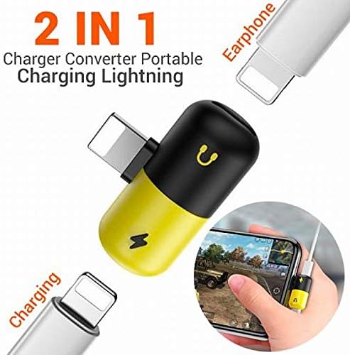 Infinity Marks 2 in 1 Charging Audio Adapter Splitter Head Phones for Apple iPhone X 8 7 Plus (Yellow)