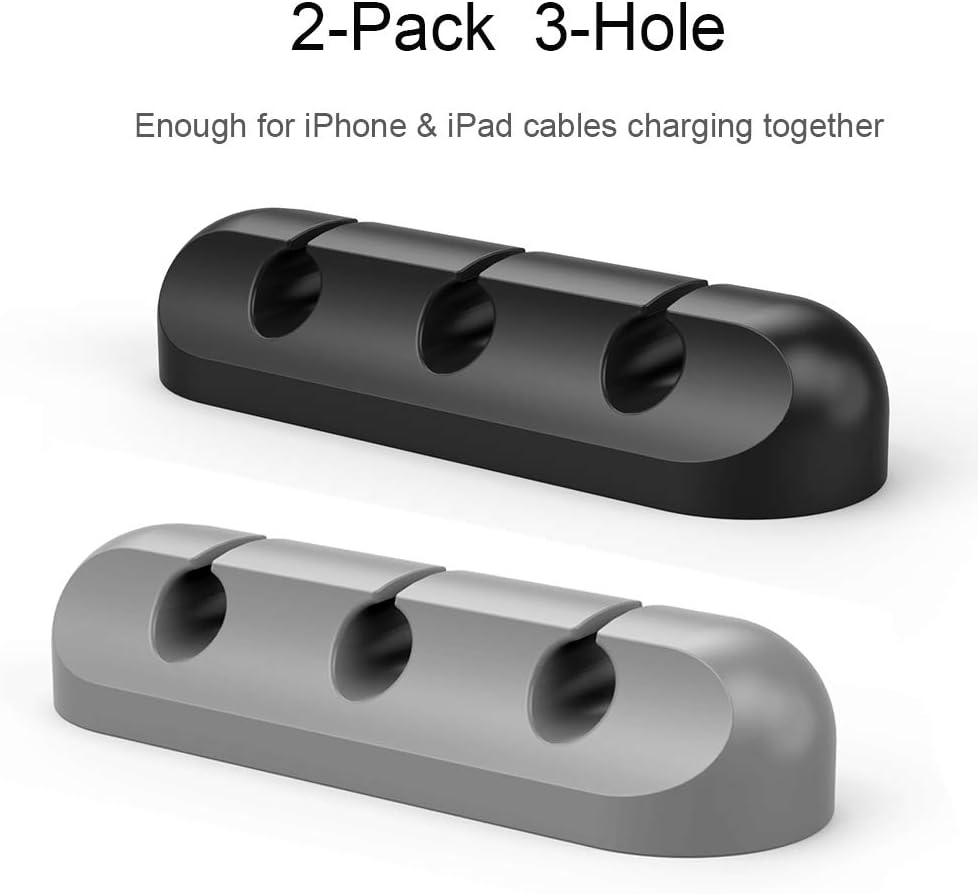 2 Pack Cable Holder Clip Nightstand Accessories Simr R3 Cord Organizer Black Grey 6mm Wire Holder System Office Cable Management Rubber Adhesive Cord Hooks For Wall Desk Home Cubicle Cable Straps