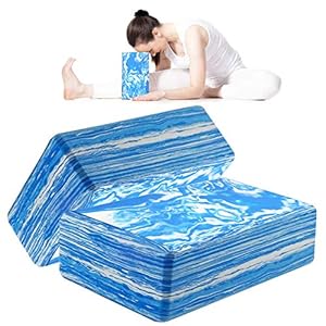 ANJUU Yoga Block 2 Pack High Density EVA Foam Blocks, Non-Slip Surface Cork Yoga Brick 9″x6″x3″Eco-Friendly EVA Foam Exercise Blocks Set for Improve Stretching Yoga/Pilates/Meditation- Blue+White