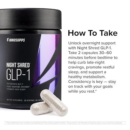 InnoSupps Night Shred GLP-1 Supplement Weight Loss - Night Time Fat Burner - Appetite Suppressant, Sleep & Metabolism Support with Ashwagandha, Akkermansia, Melatonin, GABA - 60 Capsules, 30 Servings