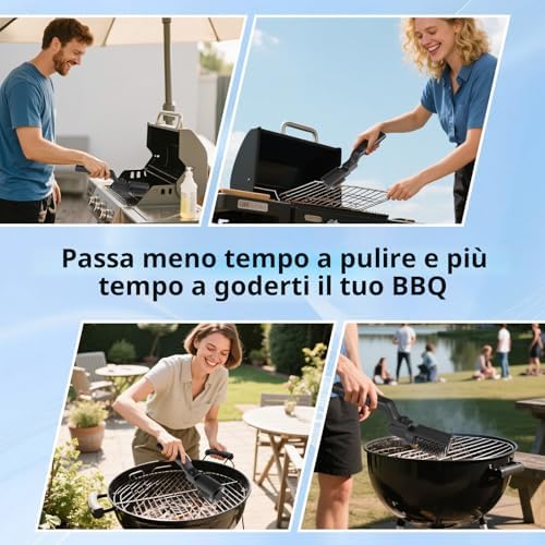 Spazzola per griglia elettrica aggiornata, spazzola per la pulizia della griglia ricaricabile senza fili con angolo regolabile, testa della spazzola in acciaio inox, potenza a 3 velocità, autonomia di