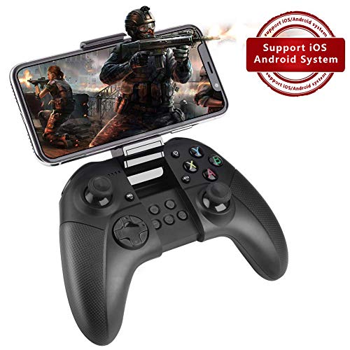 IOS Gaming Controllers HANDRENA Gamepad Game Controller Wireless Bluetooth Gaming Joystick Joypad with Clamp Holder Compatible with iPhone/Android/iPad/iPod – Black