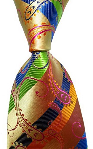 Scott Alone : New Classic Paisley Orange Blue Green.new Jacquard Woven Silk Men's Tie Necktie