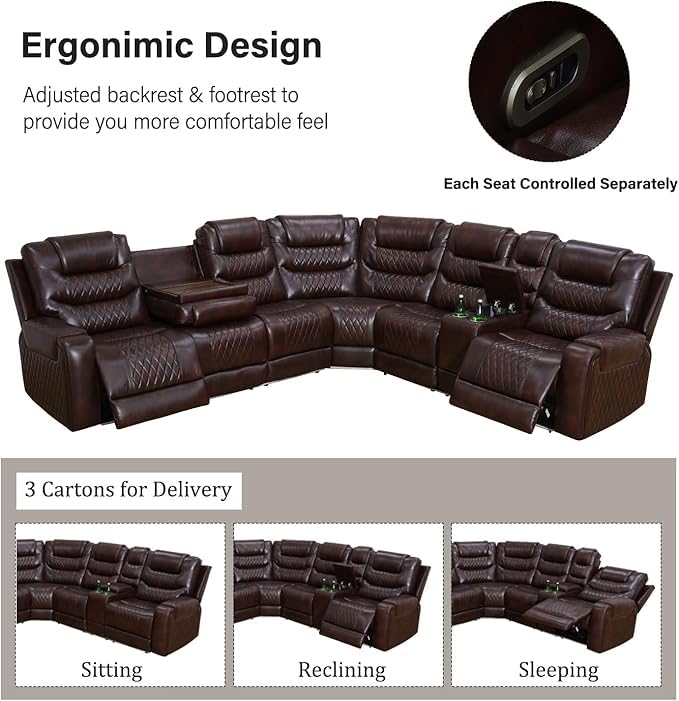 Living Room Furniture Set, Power Reclining Sofa Set, Air Leather Recliners with... photo 3