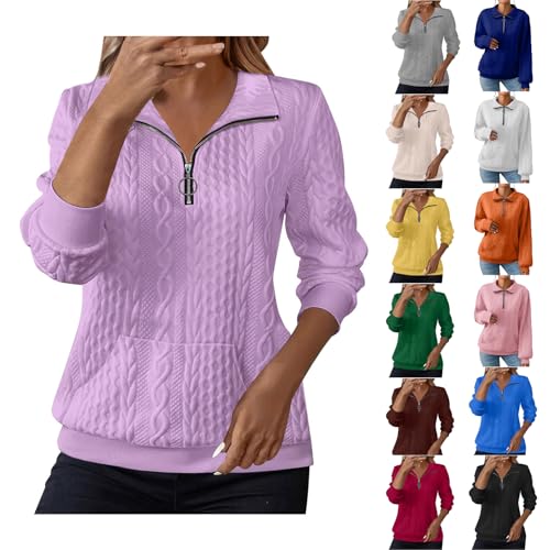 Uwdiohq Cable Knit Jumpers for Women Uk Lapel Half Zip Pullover Ladies Thermal Sweatshirt Long Sleeve Tops Winter Autumn Sweaters Warm Tunics Womens Crochet For Y2K Clothes Blue Turtle Neck