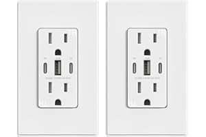 ELEGRP USB Outlets, 30W 6.0 Amp USB C Outlets Receptacles, 3-Port USB Wall Outlet, 15 Amp Tamper-Resistant Outlet with 2 USB C Ports, UL Listed, Screwless Wall Plate Included, 2 Pack, Matte White