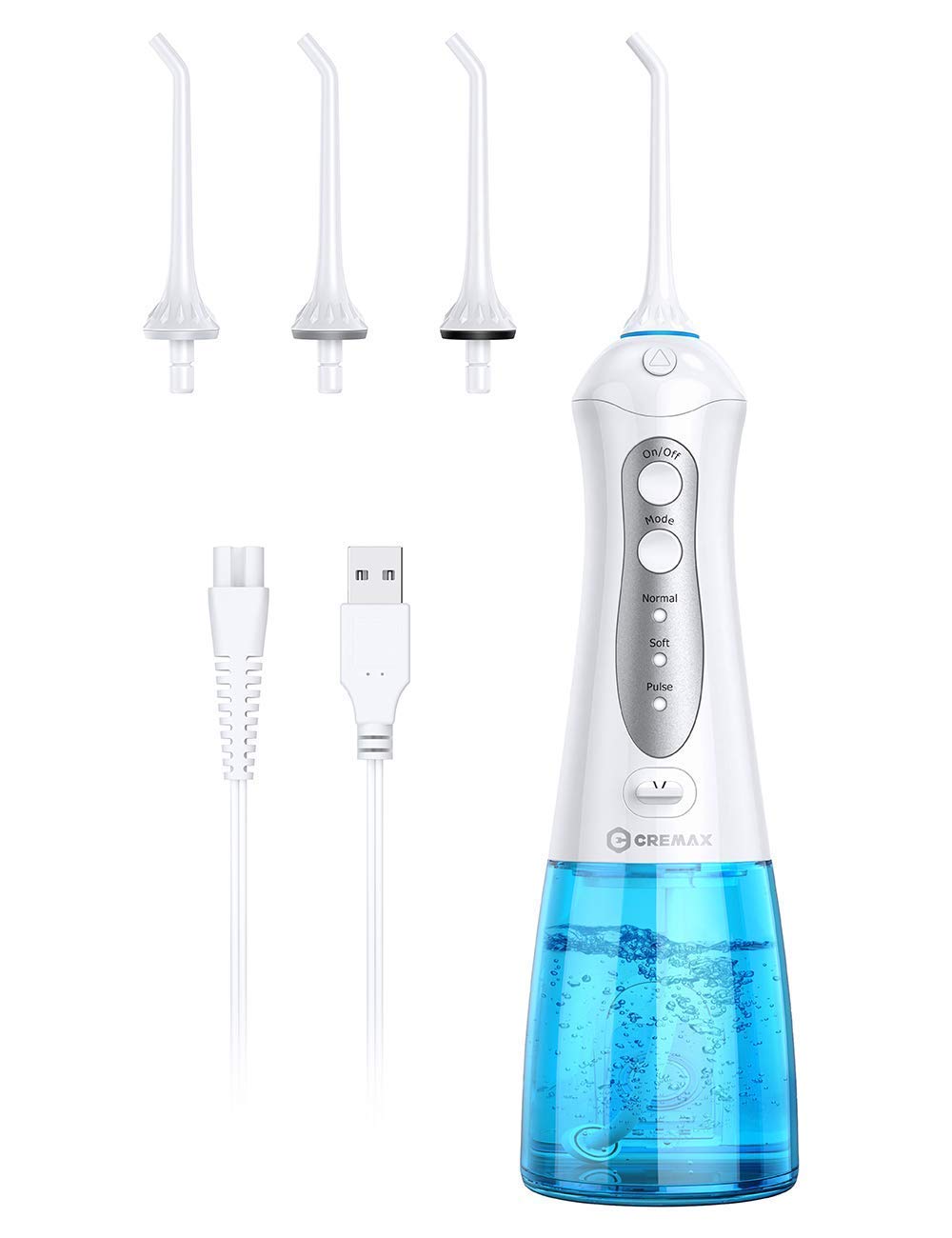 Water Flosser Cordless, CREMAX Portable Water Pick Teeth Cleaner with 3 Modes 4 Jets, Powerful Cleaning, 300ML Water Tank, IPX7 Waterproof, Rechargeable Dental Oral Irrigator for Travel Home Braces: Beauty