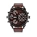 Mens Best Military Watches Multi Time Zone Big Face Pilot Casual Design Quartz Analog Wristwatch with Scratch Resistant Steel Face, Comfortable Leather Band