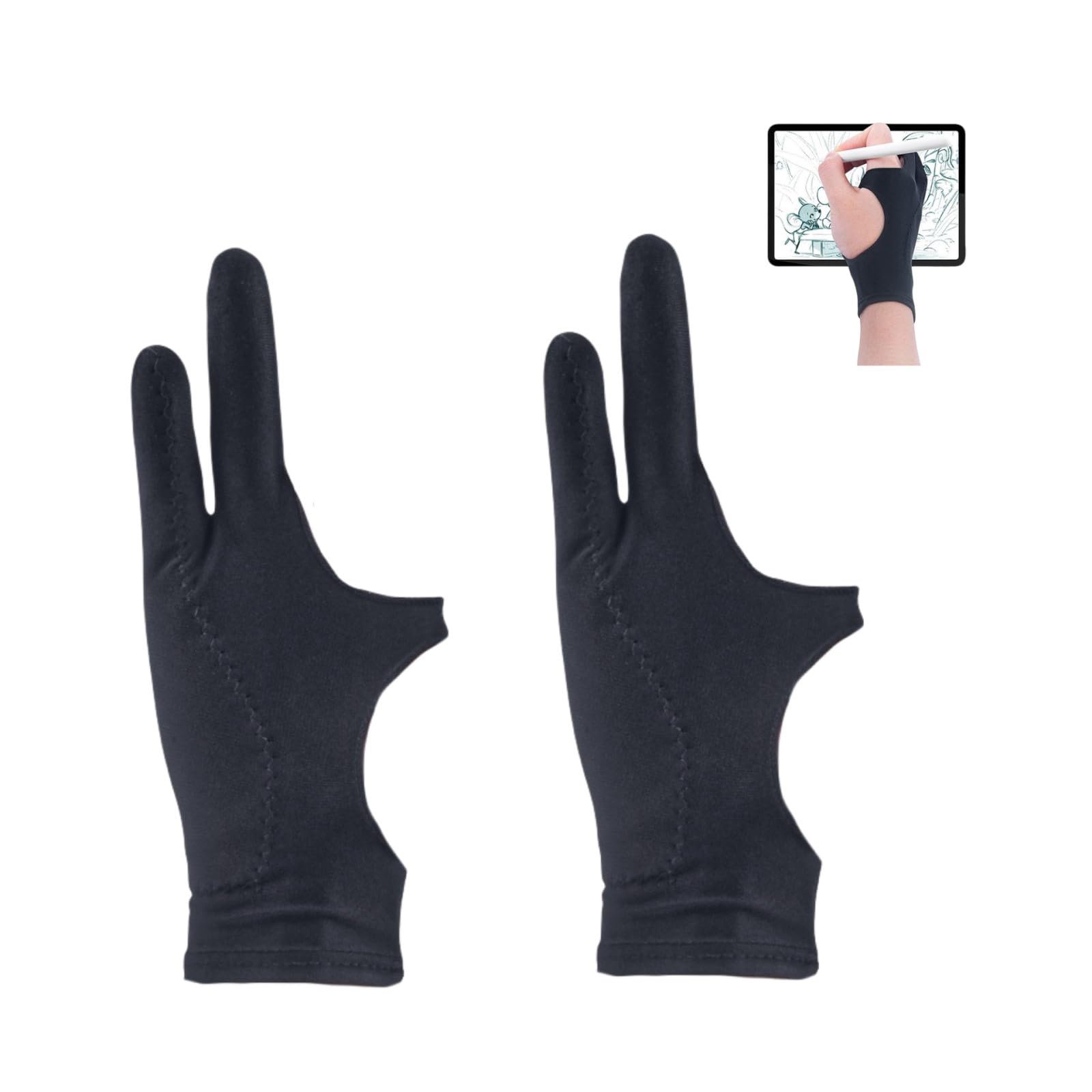 Artist Two Finger Anti-Fouling Glove, Digital Palm Rejection Glove - Black, Free Size, 2 Pcs
