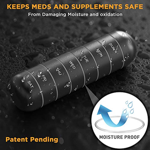 Zannaki Detachable Moisture Proof Weekly Pill Organizer, Aluminum Alloy BPA Free Travel Camping 7 Day Pill Box Case Waterproof and Portable to Hold Vitamins, Fish Oil, Supplements and Medication