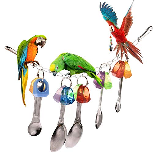 Bird Toys - 1pc Parrot Toys Pet Bird Bites Climb Chew Toy Metal Spoon Set Hanging Cockatiel Parakeet Chewing - Mimic Tent African Toys Noisemakers Bundles Prime Grey Ladder Shoes Chew Chain Extr