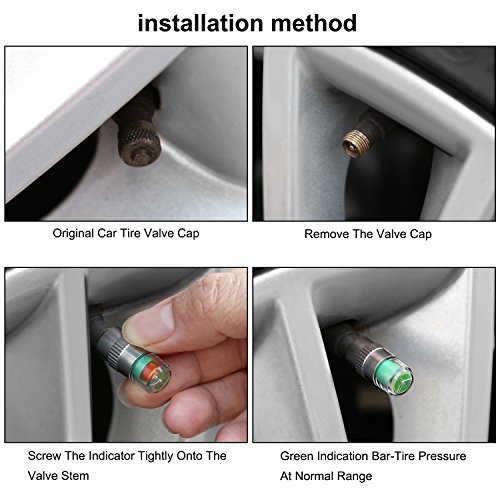 CICMOD 4pcs Car Tire Presure Monitor Valve Stem Caps with Sensor Indicators Alert Stainless Steel