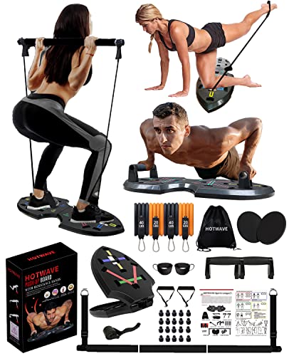 Kit HOTWAVE 20 En 1 – Planche De Pompes Pliable, Barre 3 Sections, 6 Bandes, Roue Abdos – Salle De Sport Portable