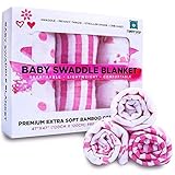 Muslin Bamboo Swaddle Blanket [Set of 3] for Baby Girls by Pamper Bear - Pink
