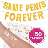 Gold Glitter Bachelorette Banner Same P* Forever | Pre-Strung + Large Size | Bachelorette Party Decorations with Flash Tattoos,Bachelorette Party Supplies - Nigh Hen Party Banner for Bridal Shower