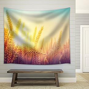 Golden Wheat Field and Sunny Day - Fabric Wall Tapestry Home Decor - 51x60 inches