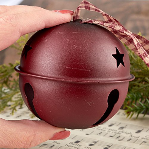 3.5 Inch Matte Red Jingle Bells with Homespun Hanger for Christmas Decor - 3 Jingle Bells