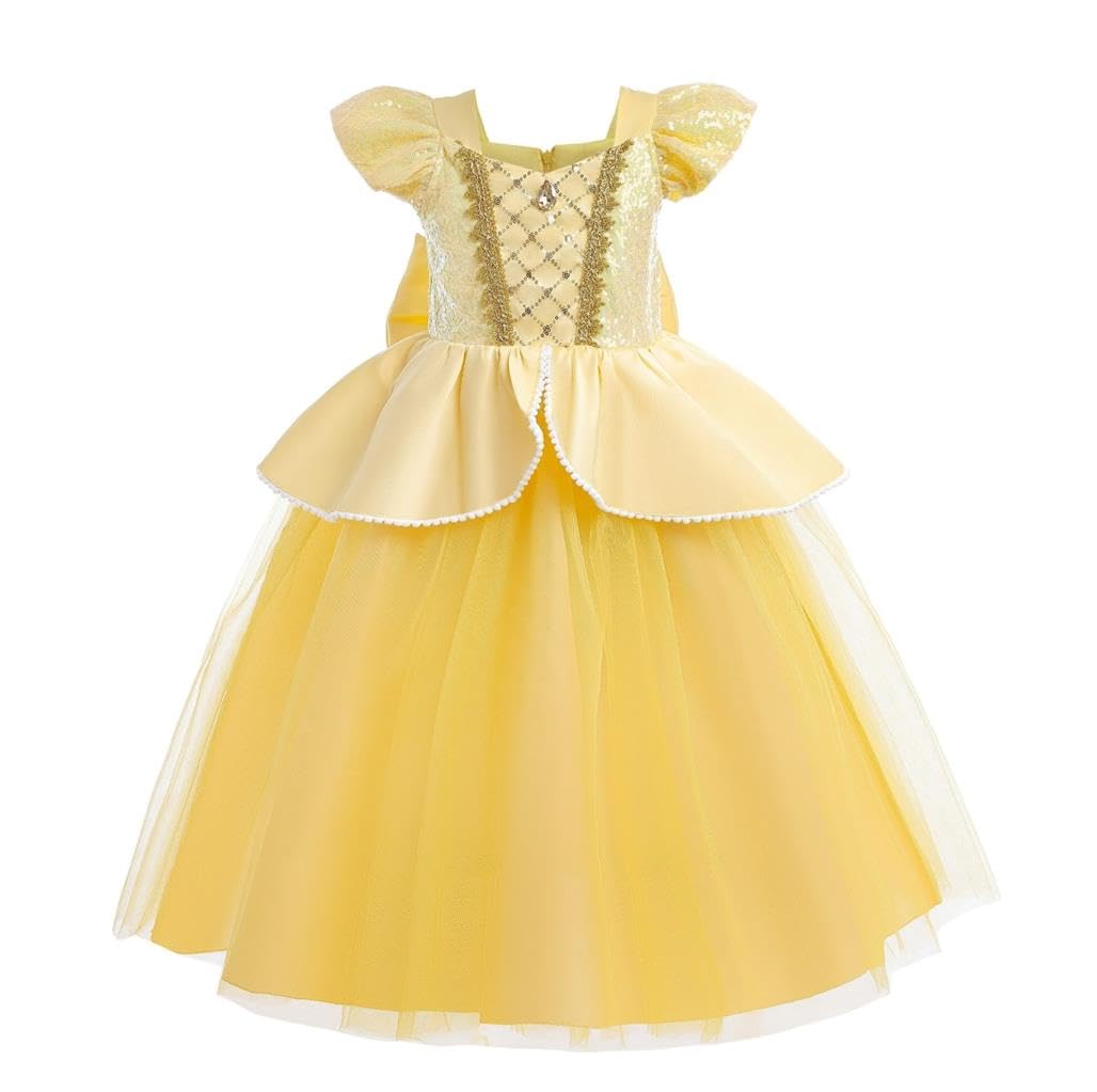 Lito Angels Princess Belle Beauty and the Beast Fancy Dress Up Costume Party Ball Gown for Kids Girls Age 2-3 Years, Yellow (Tag Number 100)