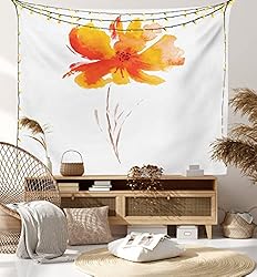 Ambesonne Watercolor Flower Tapestry, Single Poppy