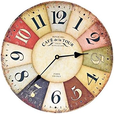Muktat_ Large Vintage Wood Wall Clock Home Kitchen Antique Shabby Chic Retro Clocks