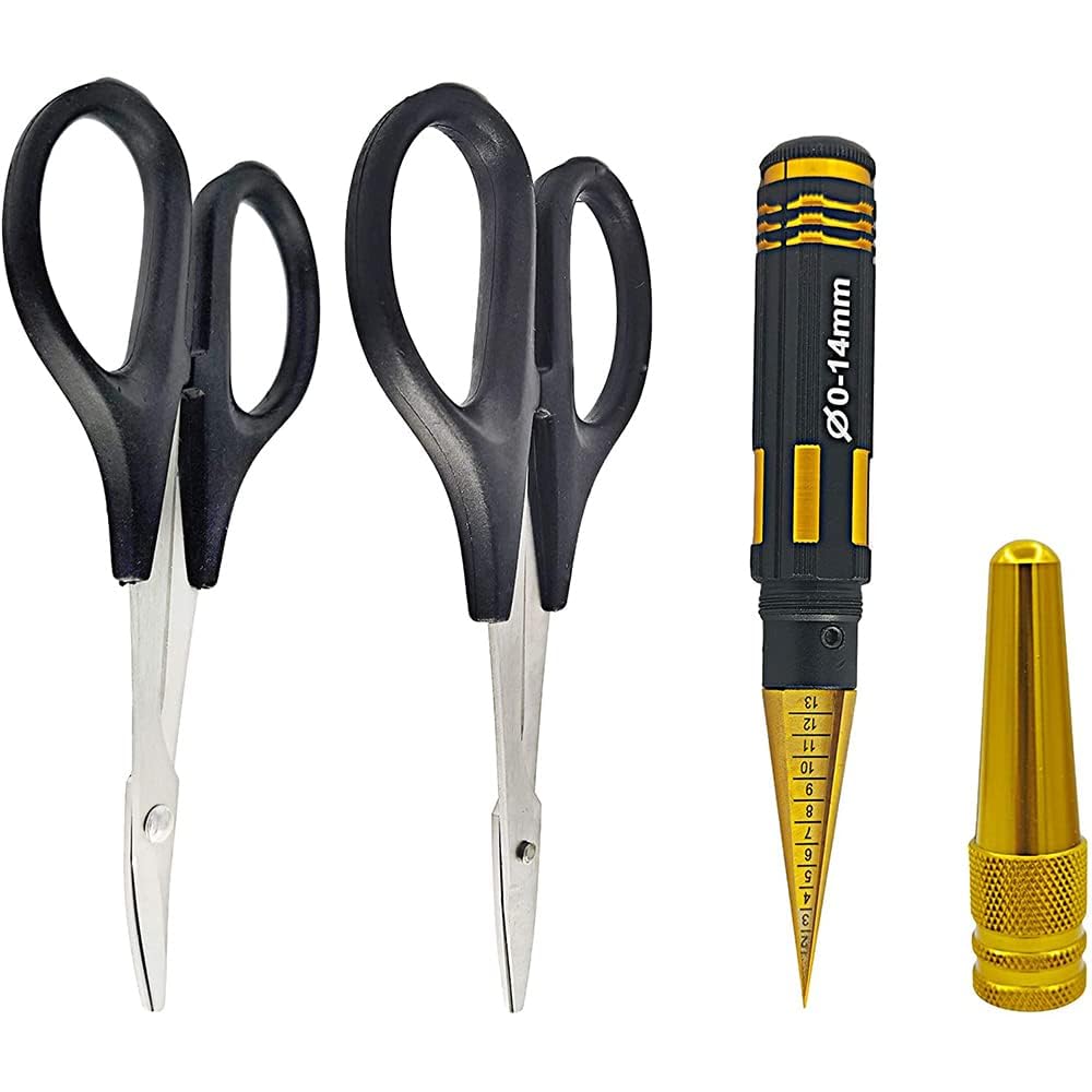 CENPEK RC Body Reamer 0-14mm Hole Puncher with Sleeve and Curved Scissors and Straight Scissors Set RC Car Body Mounting for RC Car Truck Repair Tools
